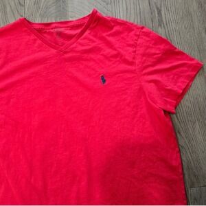 Polo Ralph Lauren Mens V-Neck T-Shirt Red Cotton Short Sleeve Pony Logo Large